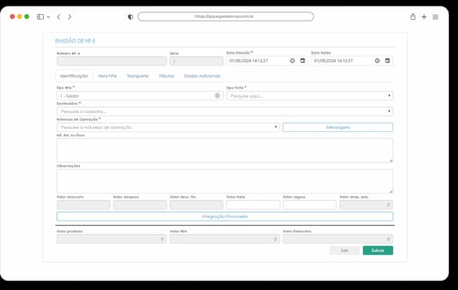 Tela de Emissor de Documentos Fiscais