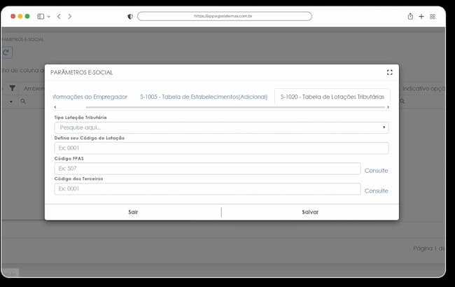 Interface do sistema de Folha de Pagamento da EGS Sistemas apresentando a tela de Geração eSocial, com campos para configuração e envio de obrigações trabalhistas, previdenciárias e fiscais ao governo federal, permitindo ao RH garantir conformidade legal e evitar penalidades por não cumprimento de prazos