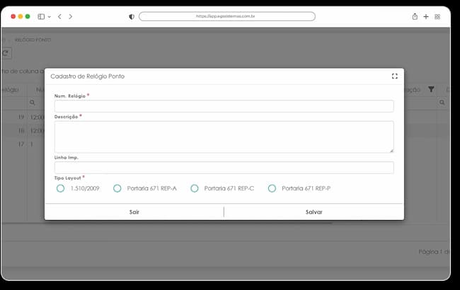Interface do sistema de Registrador Eletrônico de Ponto (REP)