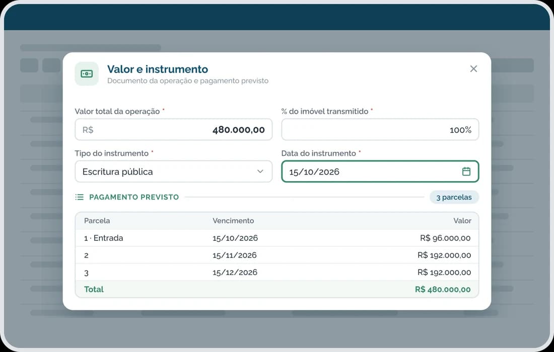 Valor e instrumento da NF-e ABI no ERP EGS: valor da operação, tipo e data do instrumento e pagamento previsto