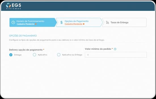 Opções de pagamento do delivery no PDV EGS