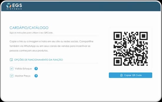 Geração do QR Code do cardápio digital no PDV EGS