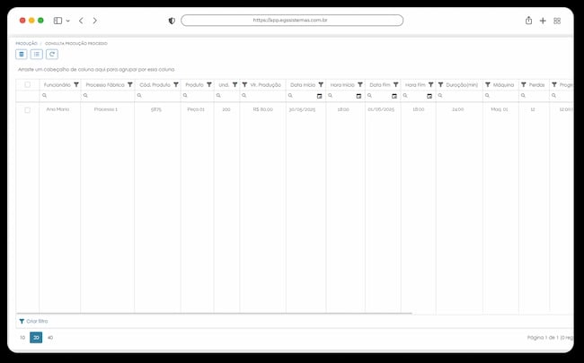 Tela de Controle de Processos