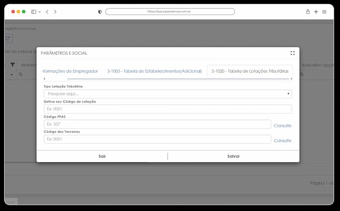 Tela de Geração eSocial no ERP EGS, com os eventos trabalhistas prontos para envio