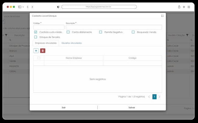 sistema para Controle de Armazenagem