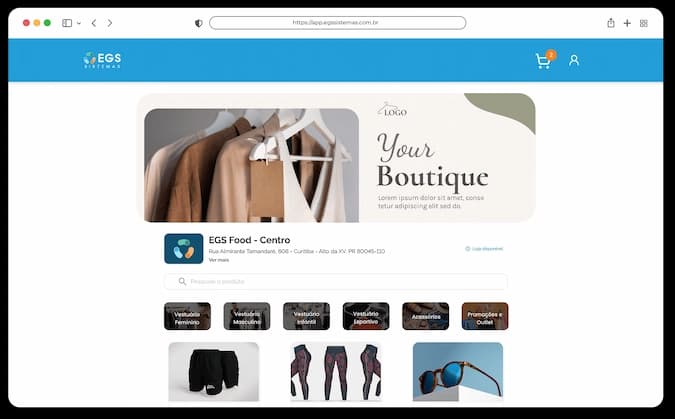 Tela de Delivery Online para vestuarios