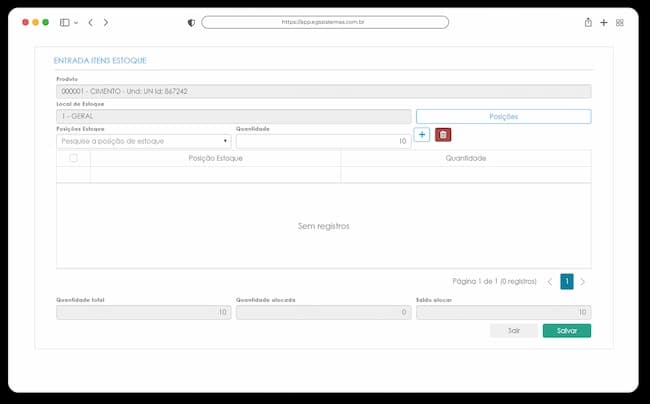 Tela de Entrada de Estoque XML