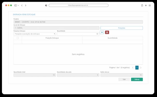 Tela de Entrada de Estoque XML