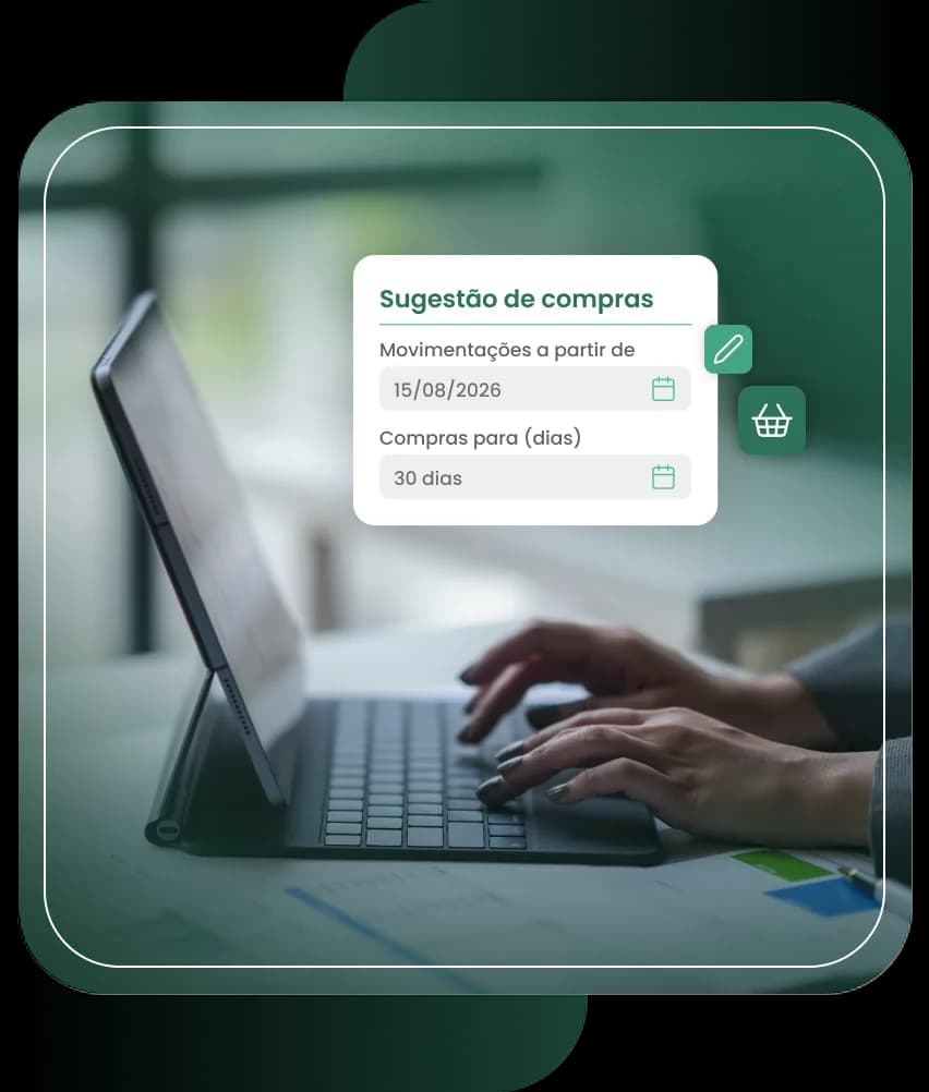 Funcionários acessando o módulo de Gestão de Compras do sistema