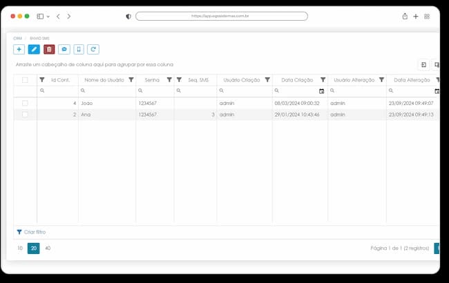 Tela de Integração com E-mail e SMS