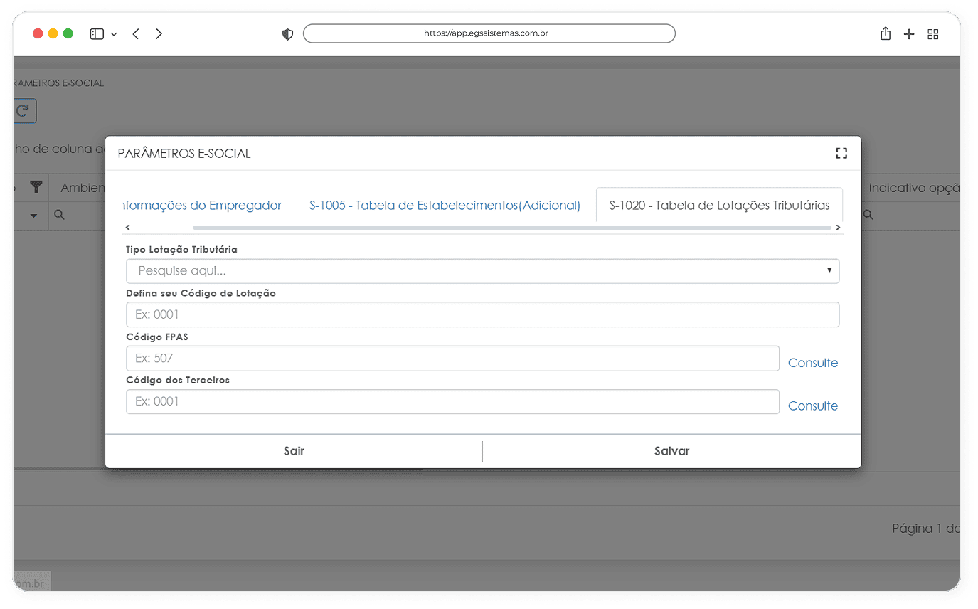 Interface do sistema de Folha de Pagamento da EGS Sistemas apresentando a tela de Geração eSocial, com campos para configuração e envio de obrigações trabalhistas, previdenciárias e fiscais ao governo federal, permitindo ao RH garantir conformidade legal e evitar penalidades por não cumprimento de prazos