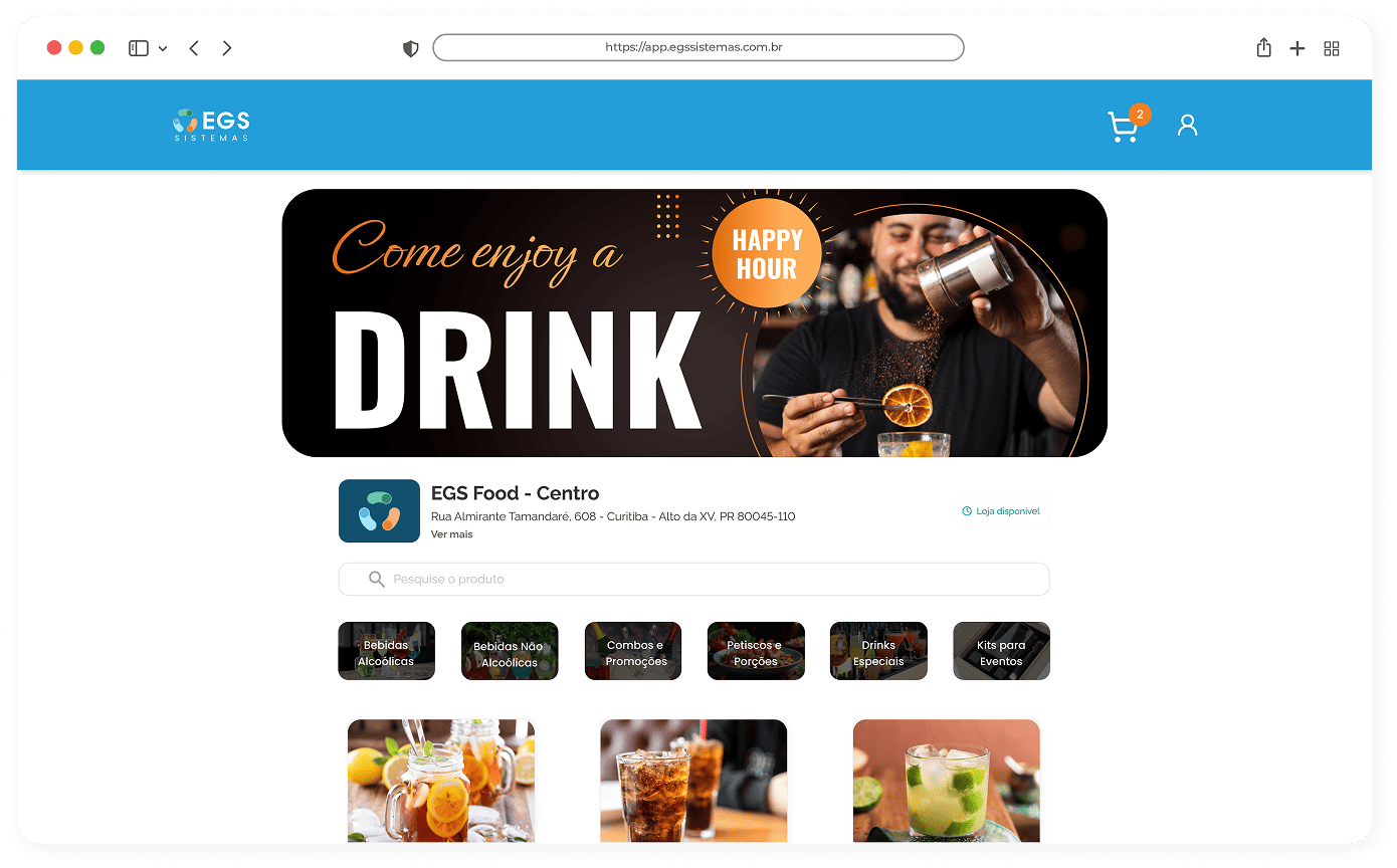 Tela de Delivery Online 