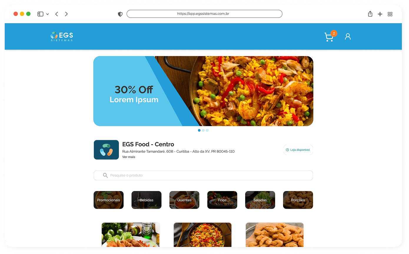 Tela de Delivery Online 