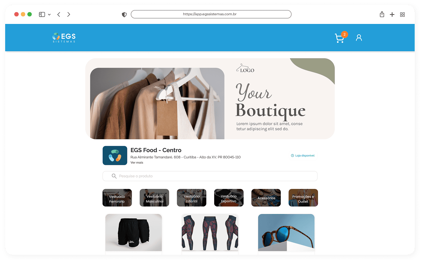 Tela de Delivery Online para vestuarios